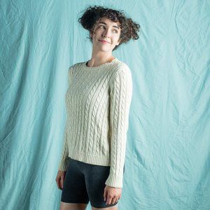 L.L. BEAN | Cream Cable Knit Cotton Sweater